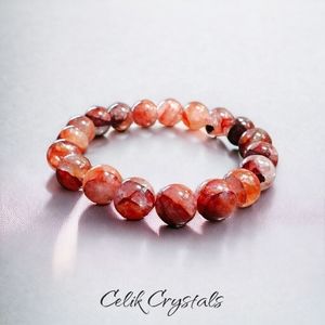 Red Hematoid Quartz Crystal Bracelet 10mm Natural Stones Stretch Crystals Unisex